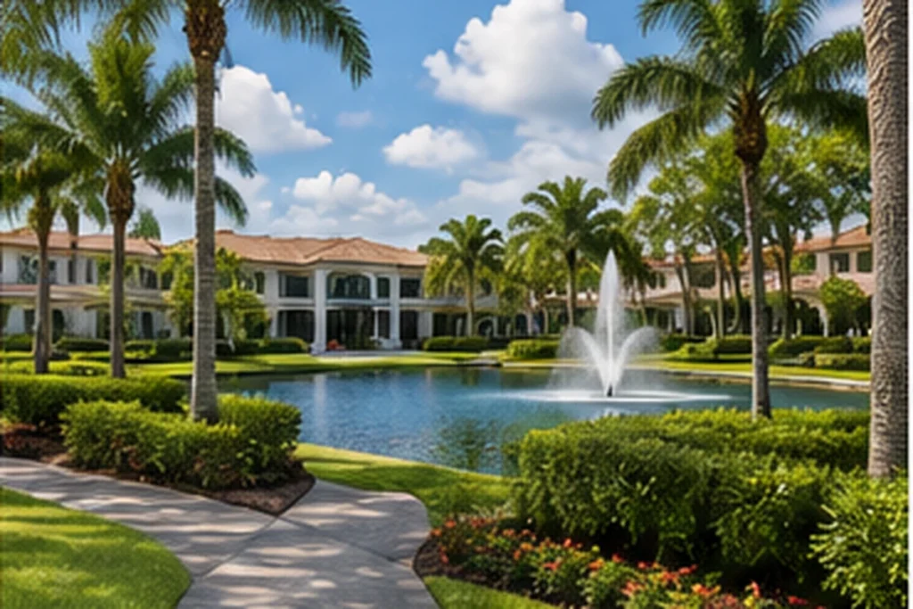 Rental community with walking path and lake in Palm Beach County